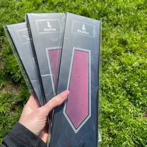 3 Burgundy Satin Tie & Pocket Square Sets